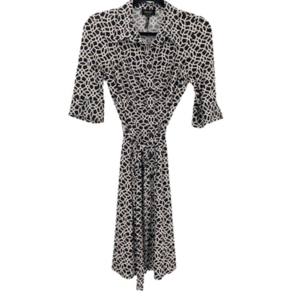 LAUNDRY SHELLI SEGAL Belted Shirt Dress Stretch Jersey Buttons Tie Waist 8 Women
